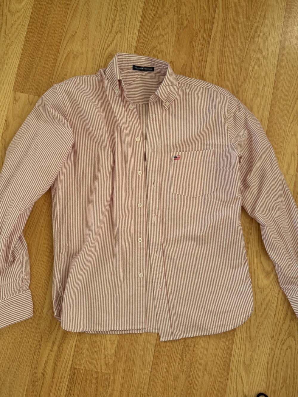 Brandy Melville Red and White Striped Button-Up Shirt